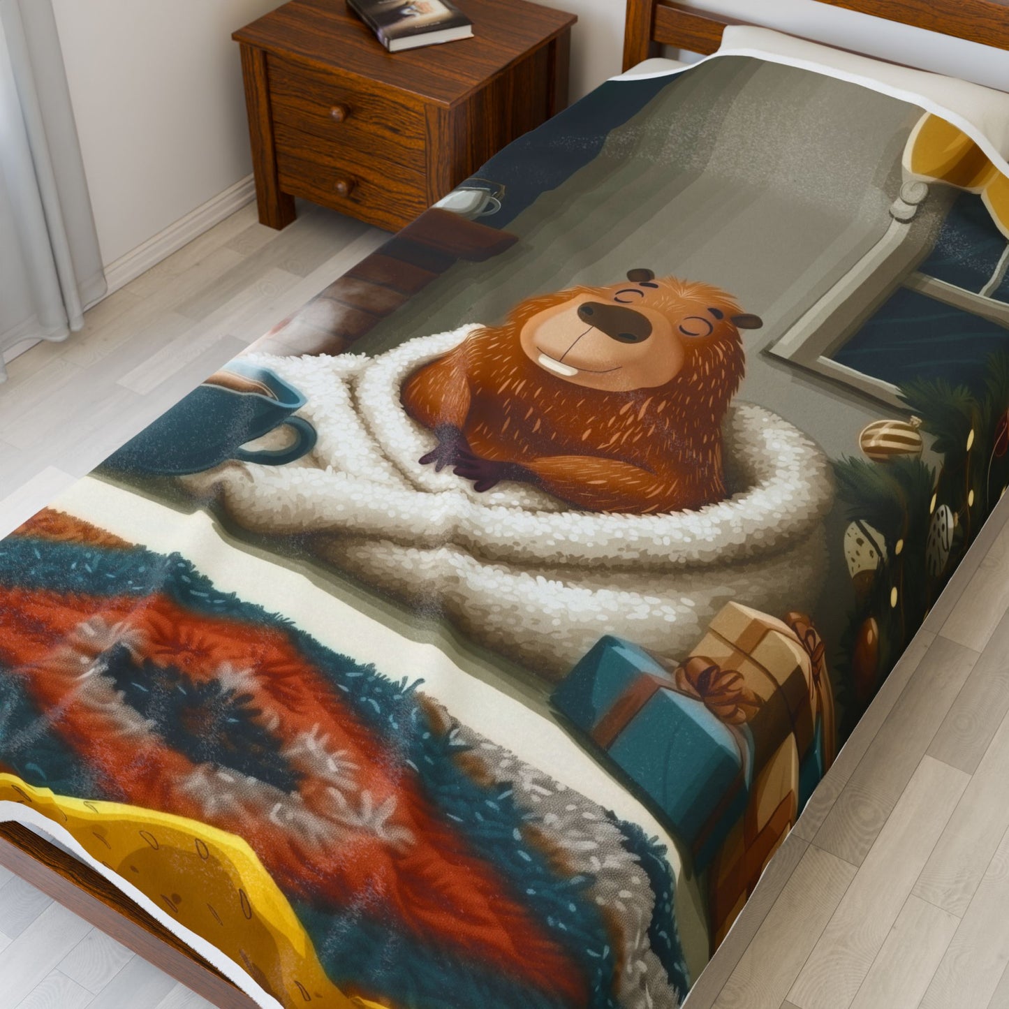 Christmas Capybara Cocoa And Chimney - Velveteen Plush Blanket