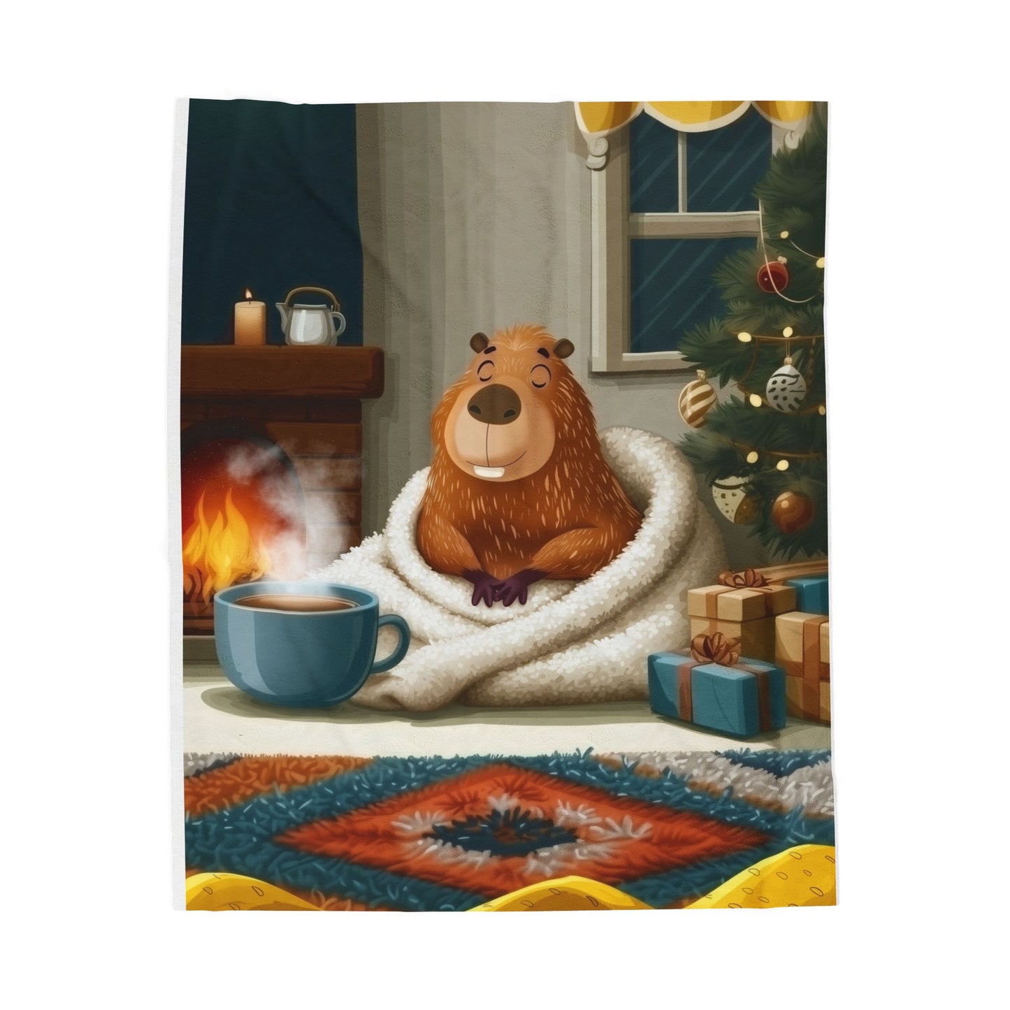 Christmas Capybara Cocoa And Chimney - Velveteen Plush Blanket