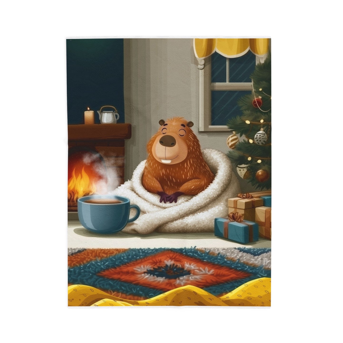Christmas Capybara Cocoa And Chimney - Velveteen Plush Blanket