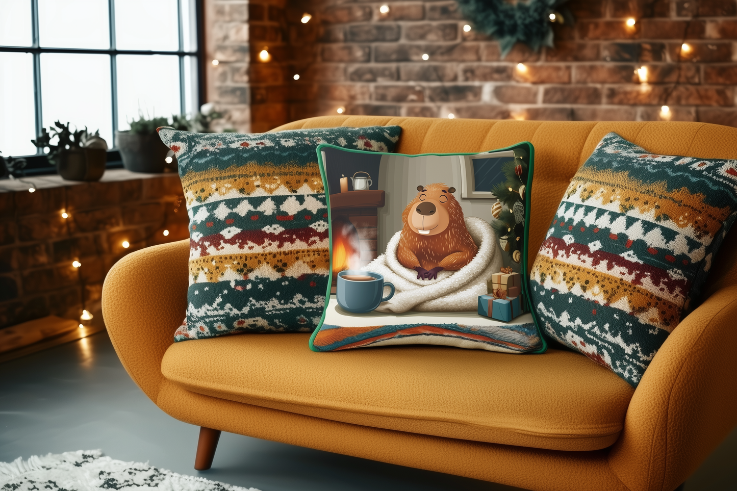 Christmas Capybara Cocoa And Chimney - Pillow