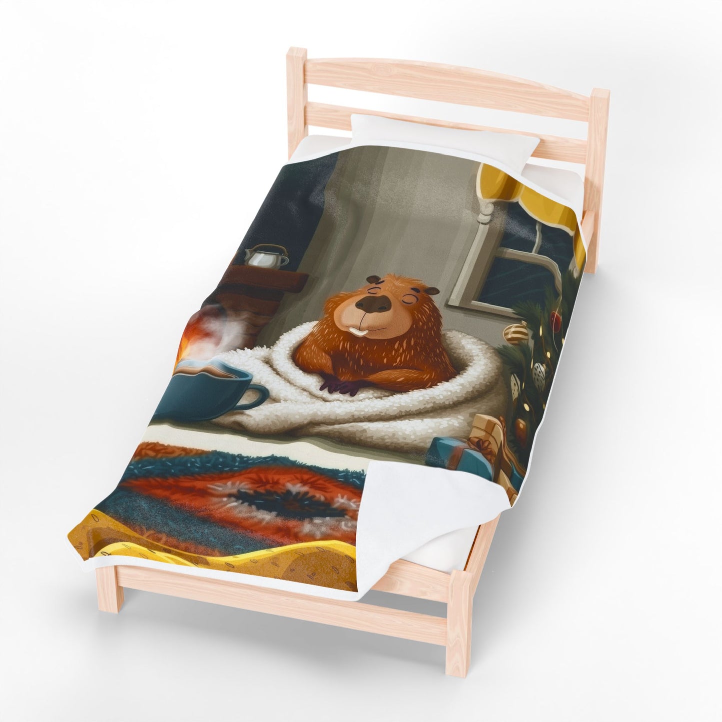 Christmas Capybara Cocoa And Chimney - Velveteen Plush Blanket