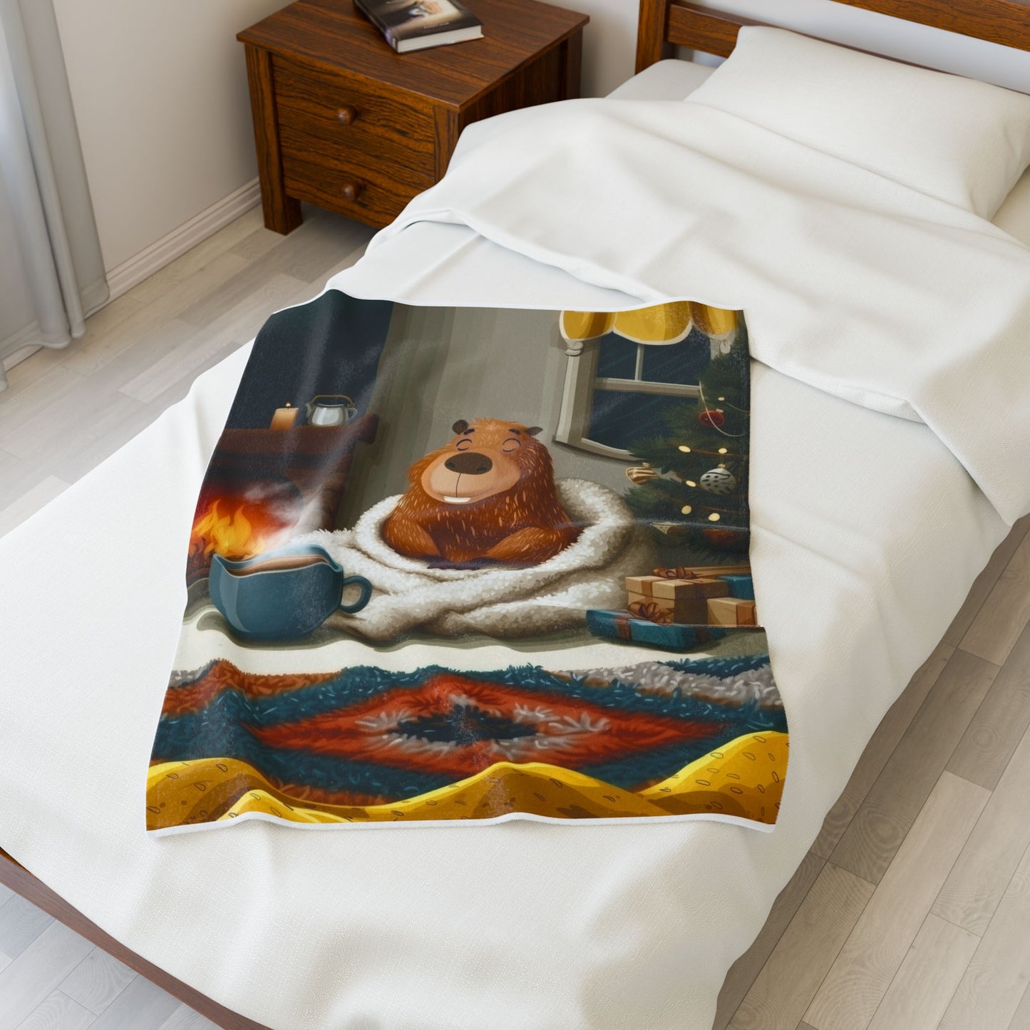 Christmas Capybara Cocoa And Chimney - Velveteen Plush Blanket