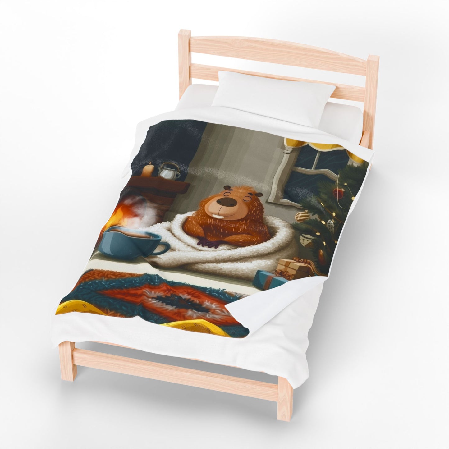 Christmas Capybara Cocoa And Chimney - Velveteen Plush Blanket